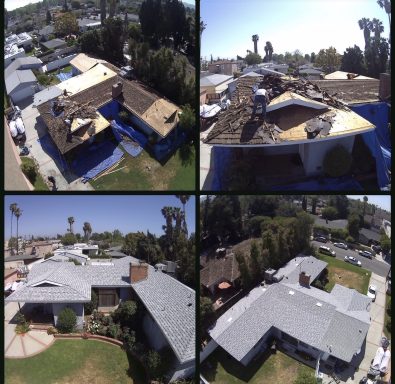 Completed Roof System Before during and after views of an Owens Corning complete roof replacement and redecking project